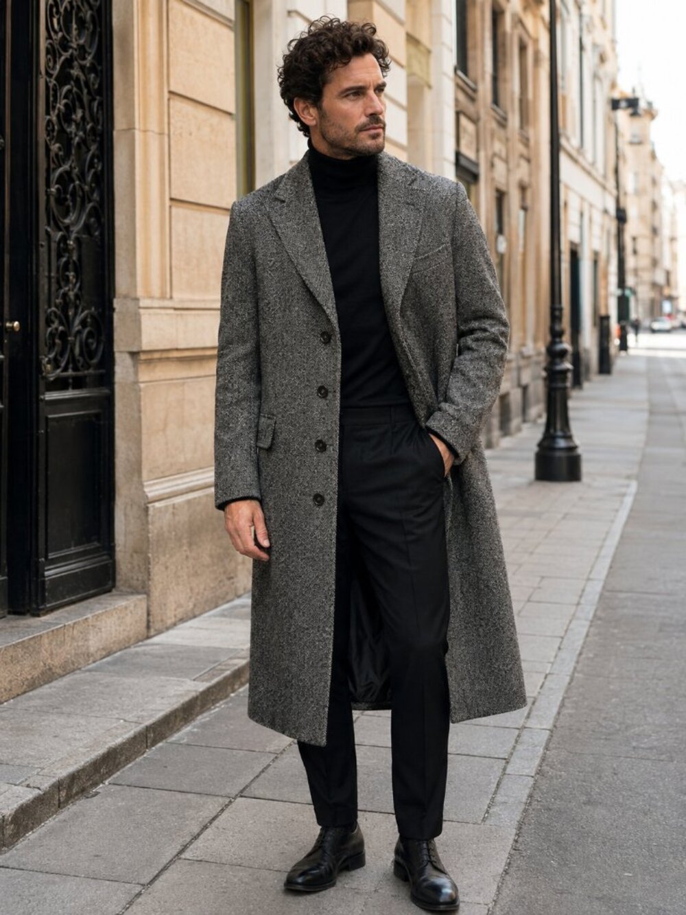 Versace Collection V2 Long OverCoat Sz 42R Lana Wool Button Front Gray
